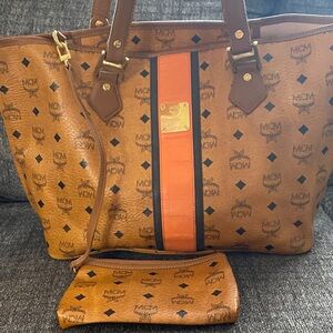 Authentic MCM Tan and Orange Tote with Pouch